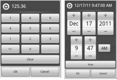 DroidDB pre-built interface controls